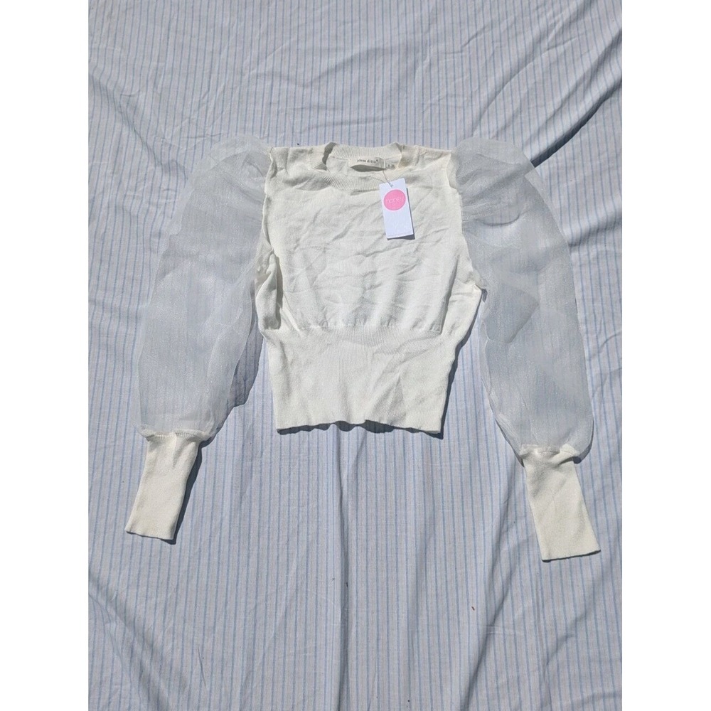 NWT Idem Ditto Women's Top‎ Small Sheer Long Sleeve Knit White